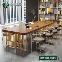 loft solid wood conference table Nordic log long table long table desk meeting room negotiation computer table and chair combination