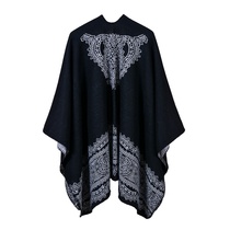 Womens lace pattern generous classic catwalk show wear shawl Pastoral style split cape