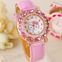  Cute cartoon cat childrens watch girl primary and secondary school students girl belt rhinestone electronic quartz womens watch waterproof
