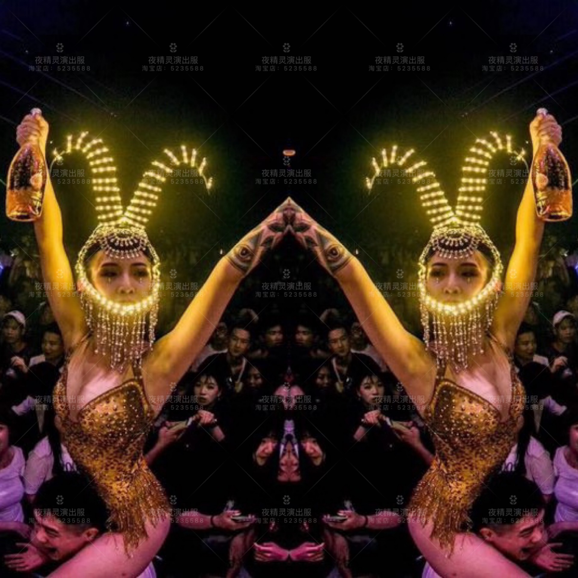 Night Elf performance dress led horn headdress nightclub bar gogo dance ds performance costume glow