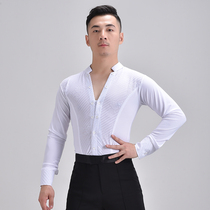 Huanwu Court net Red Latin dance suit Mens top Adult mens dance clothing practice suit Black national standard dance shirt