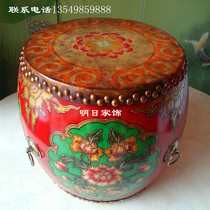 Pure handmade painted imitation old lacquered with changing shoes stool Stool Comb stool Stool Tea Stool solid wood Bull Leather drum stool