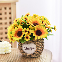 2021 new sunflower fake flower emulation floral furnishing living-room table floral swing piece plastic bouquet to decorate potted plants