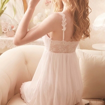Princess style suspender night dress female summer thin lace cute sweet girl sexy pajamas with chest pad home clothes
