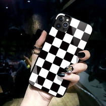 iphone11 mobile phone case black and white plaid 13proMax female Apple X glass 12 for Huawei P40 checkerboard