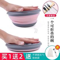 Folding bowl portable outdoor travel stretching Japanese picnic tableware three pieces foldable compressed baby lunch box