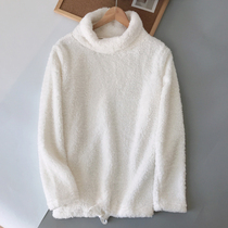 E4 autumn and winter warm thick cashmere solid color home top women long sleeve coral velvet winter pajamas