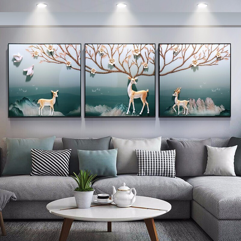 [$185.69] Modern Simple Sofa Background Wall Triple Painting of Living