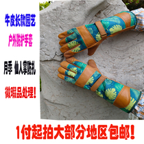 Cow Leather Palm with protective soft and abrasion resistant long section Anti-rose moon season gardening cutting branches Outdoor operating gloves