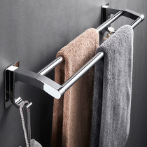 Punch-free stainless steel towel rack Bathroom bath towel rack Bathroom hanger toilet rack Towel rod single and double rod
