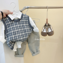 South Korea Dongdaemun custom 2021 autumn mens and womens childrens knitted lattice vest thickened vest loose harem pants
