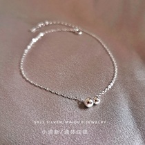 S925 sterling silver anklet female simple temperament silver bean drops Joker fresh Korean net red jewelry smooth personality