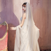 Bridal hand sleeve veil Pearl point diamond high-grade tail super fairy headdress with wedding dress wild new studio Sen female