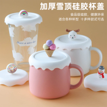 Cartoon cute food grade silicone cup lid snow top ceramic Mark water Cup accessories round dust cover universal