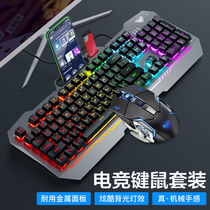 Tarantula keyboard mouse set Wired mechanical feel hand holder E-sports games eat chicken Notebook tablet Desktop computer Home external business office typing three-piece set Mute girl cute