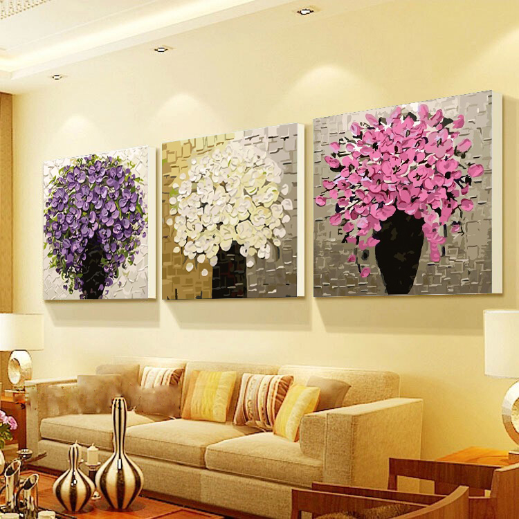 Thickened Frame Digital Oil Painting Diy Living Room Triple Painting Landscape Couple Flower Hand Painting Decorative Painting