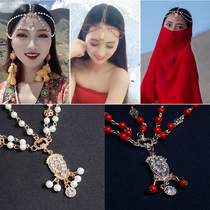 Flying charm Indian dance jewelry Brow pendant Belly dance head chain Headdress Fashion dance accessories chain Pearl head chain