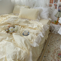 Pear dream homemade milk yellow little Daisy Princess cotton wash cotton four-piece cotton sheet quilt cover bed skirt bedding