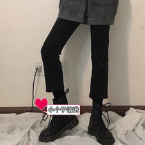 150 small men wear seven-point straight pipe black high waist stretch jeans women with short boots eight xs
