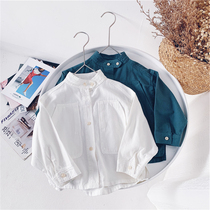  Xiaojie childrens clothing 2021 autumn new middle and small childrens solid color shirt boys Korean western style all-match shirt trend