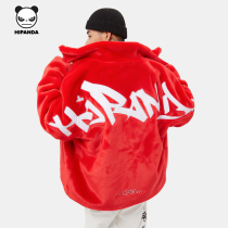 Hipanda Hello Panda men and women with graffiti plush collar jacket creative design street trend