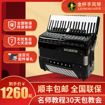 Golden Cup Accordion Musical Instrument 120 96 60 16 Bass Three or Four Row Reed Childrens Beginner Professional Performance