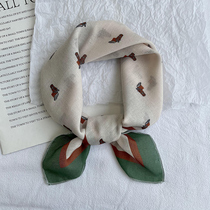 Cotton and linen silk scarf hair band small square female foreign style fashion autumn and winter Joker warm scarf scarf scarf neck female