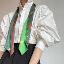  Pointed small long silk scarf womens summer thin hairband tied hair belt with shirt suit scarf spring and autumn scarf
