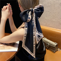 Retro letter-edged silk scarf chic solid color wild scarf hairband tied bag decoration professional female long small silk scarf