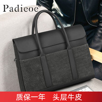 Padieoe Genuine Leather Work Handbag Mens Briefcase Bull Leather 16 Inch Computer Bag Business Casual Mens Bag