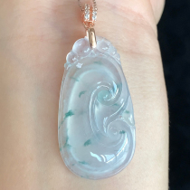 Brother natural jade A goods ice species small pendant necklace Jade Ruyi floating flowers Sihui live Ruyi jade pendant female