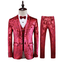 Autumn and winter gold and red mens slim British bright suit three-piece plus size host singer performance dress trend