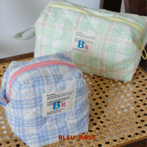 BLEU et ROSE (tofu bag)Original ins three-dimensional check cosmetic bag portable large capacity cute