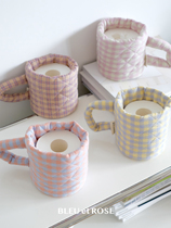  BLEU et ROSE (potted cup)Checkerboard ins Design sense Pumping paper storage bag Paper towel cover Roll paper tube
