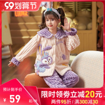 Childrens coral velvet autumn and winter girl pajamas thickened flannel middle child Princess little girl home clothes