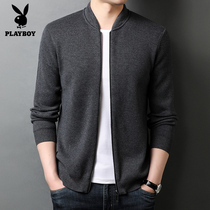 Playboy 2021 new autumn mens knitted cardigan sweater wear young and middle-aged casual baseball collar coat