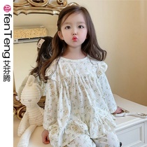 Effenteng Girls Spring and Autumn Floral Homewear Set Baby Girl Princess Wind Spring Long Sleeves Pajamas Childrens Residence