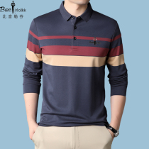 2021 Autumn Winter New Biyin Lefen High-end Business Leisure Stripe Lapel Long Sleeve T-shirt Mens Stretch Mens Stretch Polo