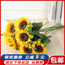 Sunflower Emulation Flower Living-room Furnishing Plastic Fake Flower Pendulum Pieces Decorations Table Dry Flowers Photo Props Big Bouquet