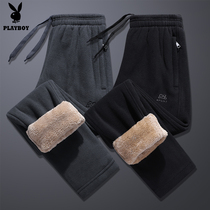 Flowers Playboy Autumn Winter Thickened Casual Plus Suede Pants Men Sports Trousers Middle Aged Rocking Grain Suede Loose Cotton Pants