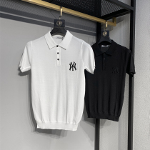 Summer new mens ice silk polo half-sleeved sweater personality letter embroidery shirt collar slim-fit thin T-shirt