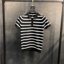 Autumn and winter new mens polo half-sleeved sweater Korean version of the trend striped color shirt collar youth bottoming shirt