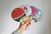 Park room Japan tail single ~ 2 cute mini children small fan paper fan cloth surface and wind fan summer