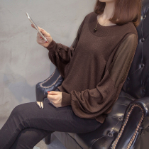 Large size womens clothing autumn 2021 new Korean version of the western style is thin mesh bottoming belly cover top sweater sweater