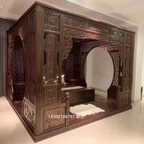Burmese rosewood moon cave step bed old-fashioned Chinese style shelf bed big fruit red sandalwood thousand work step bed solid wood carving