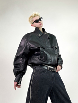 EAT Tide - Brand Metal Decoration Leather Coat Men Cover men loose in handsome American Short Heavy Leather Jacket