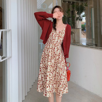 Blue Language Big Code Woman Dress Fat Younger Sister Mm Stitch Cardiovert Flowers Harness Dress With Dress 2022 Spring New Temperament Two Sets
