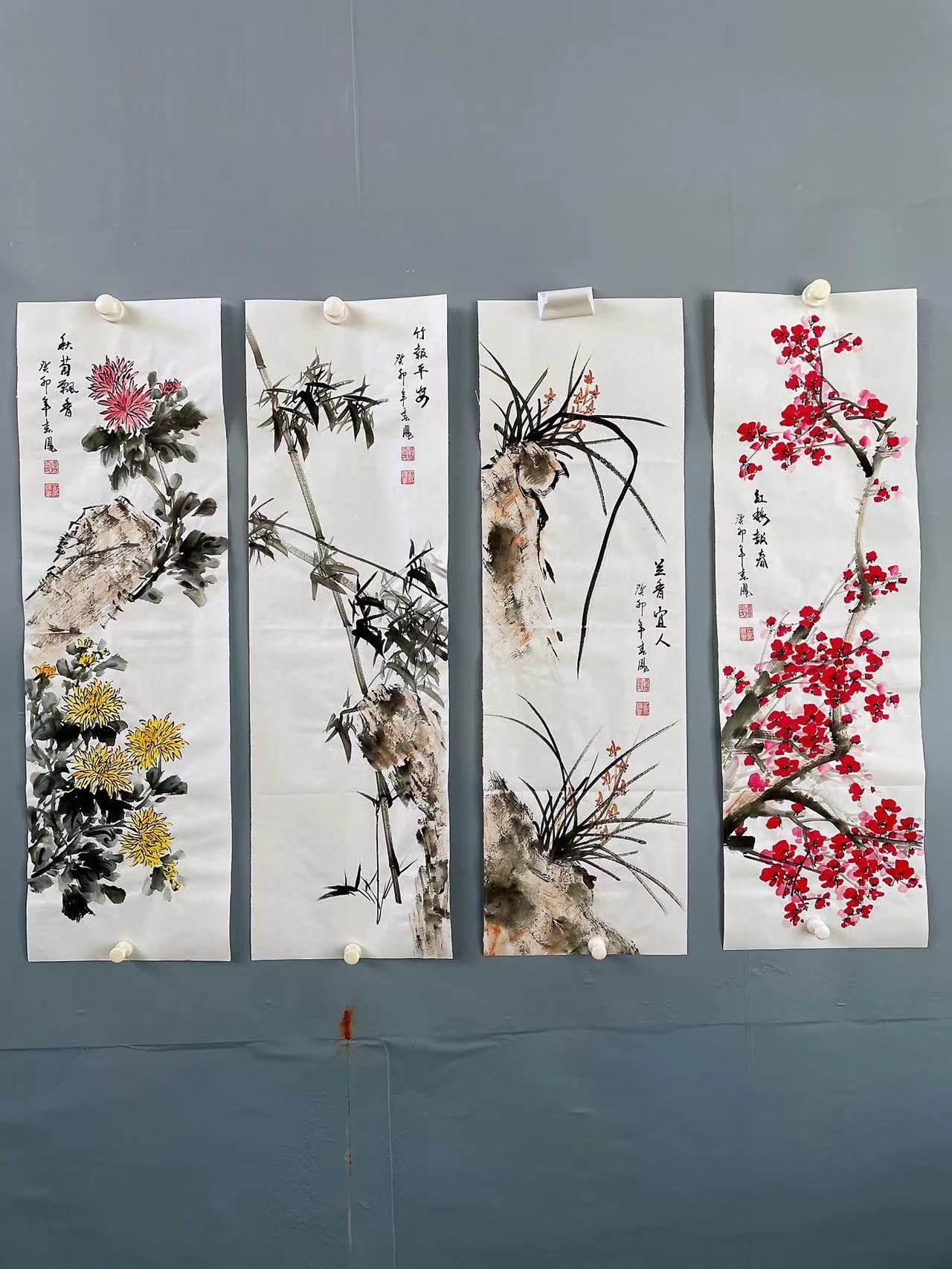 梅兰竹菊四条屏纯手绘画芯-梅兰竹菊四条屏纯手绘画芯促销价格、梅兰竹