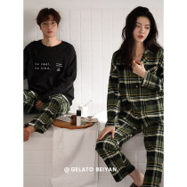 Bei Yan spring autumn cotton long sleeve couple pajamas simple Plaid male women can wear home clothes large size suit