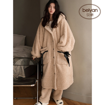 Beyan autumn winter Lady coral velvet pajamas cute cartoon female plus size lamb velvet nightgown home suit suit